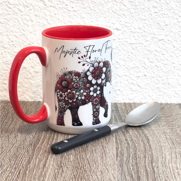 Custom Made Floral Elephant Ceramic Mug (15 oz) - Picture 3 of 5